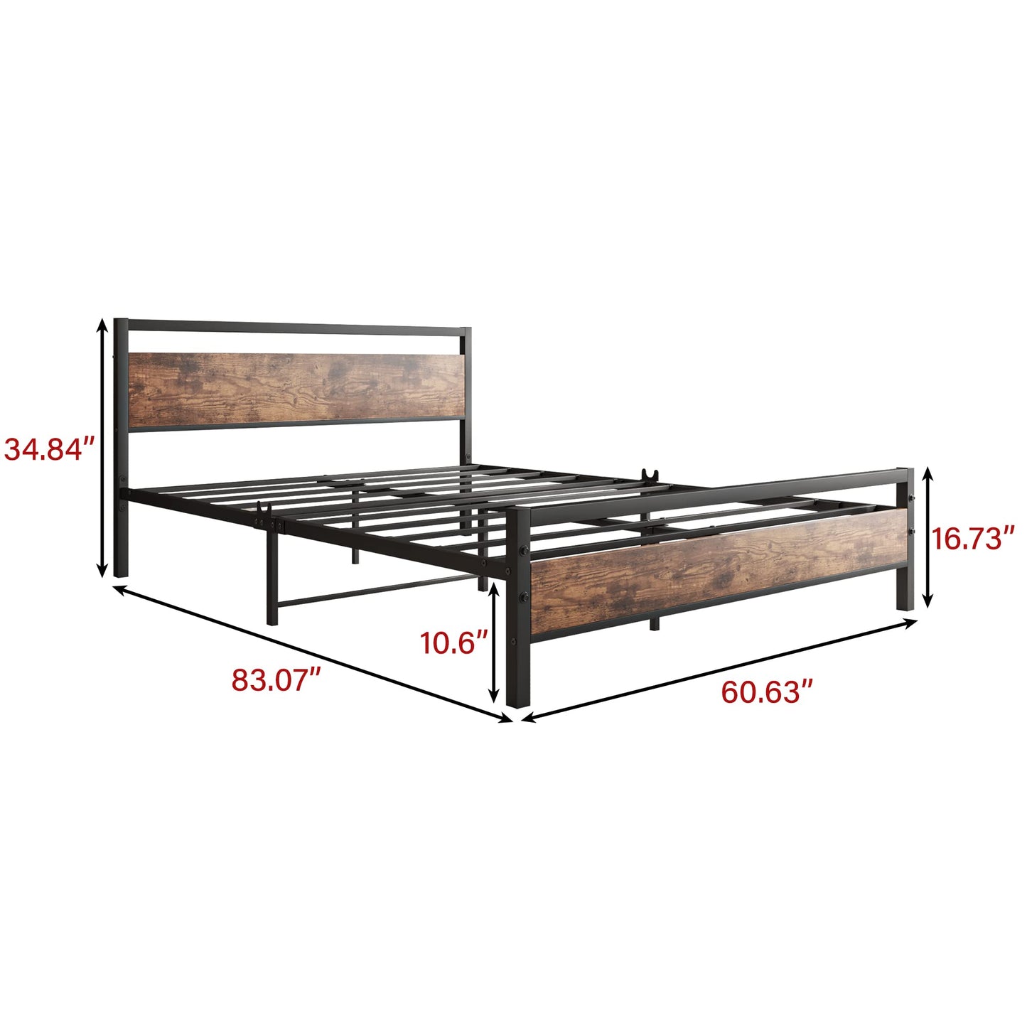 BOFENG Black Queen Size Bed Frames with Wood Headboard,Heavy Duty Platform Bed Frame with Storage No Box Spring Needed,Mattress Foundation,Strong Steel Slats,Noise Free,Brown
