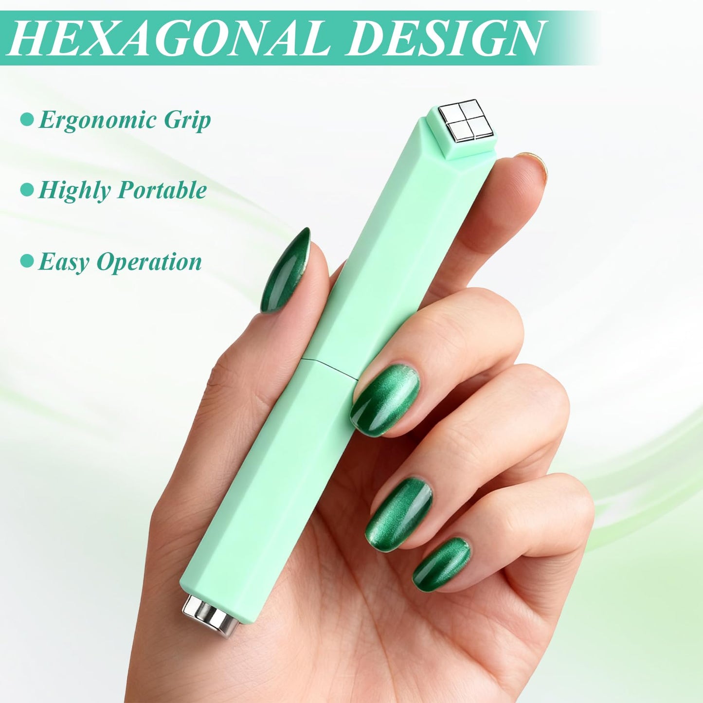 Plman 4 in 1 Cat Eye Nail Magnet, Multifunctional Cat Eye Gel Nail Polish Magnet, Beginner-friendly Cat Eye Magnet for Nail, Nail Magnet Tool for Nail Art DIY Home, Salon, Studio (4 in 1 Set-Green)