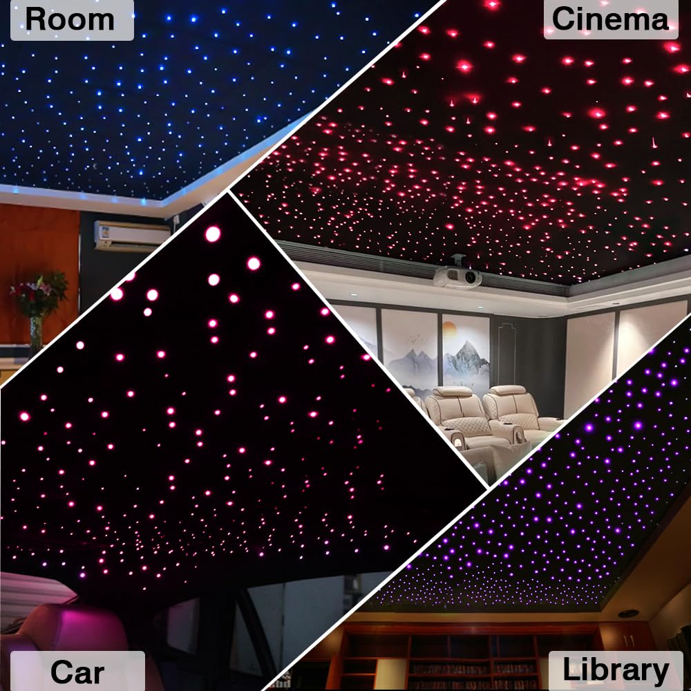 FIREWORK Starlight Headliner Kit, Fiber Optic Lights 10W RGBW Twinkle+Music Sync Effect+APP+Remote, 550pcs 13.1ft/4m 0.03in/0.75mm Fiber Cable for Star Lights for Car/EV & Home Theater Ceiling