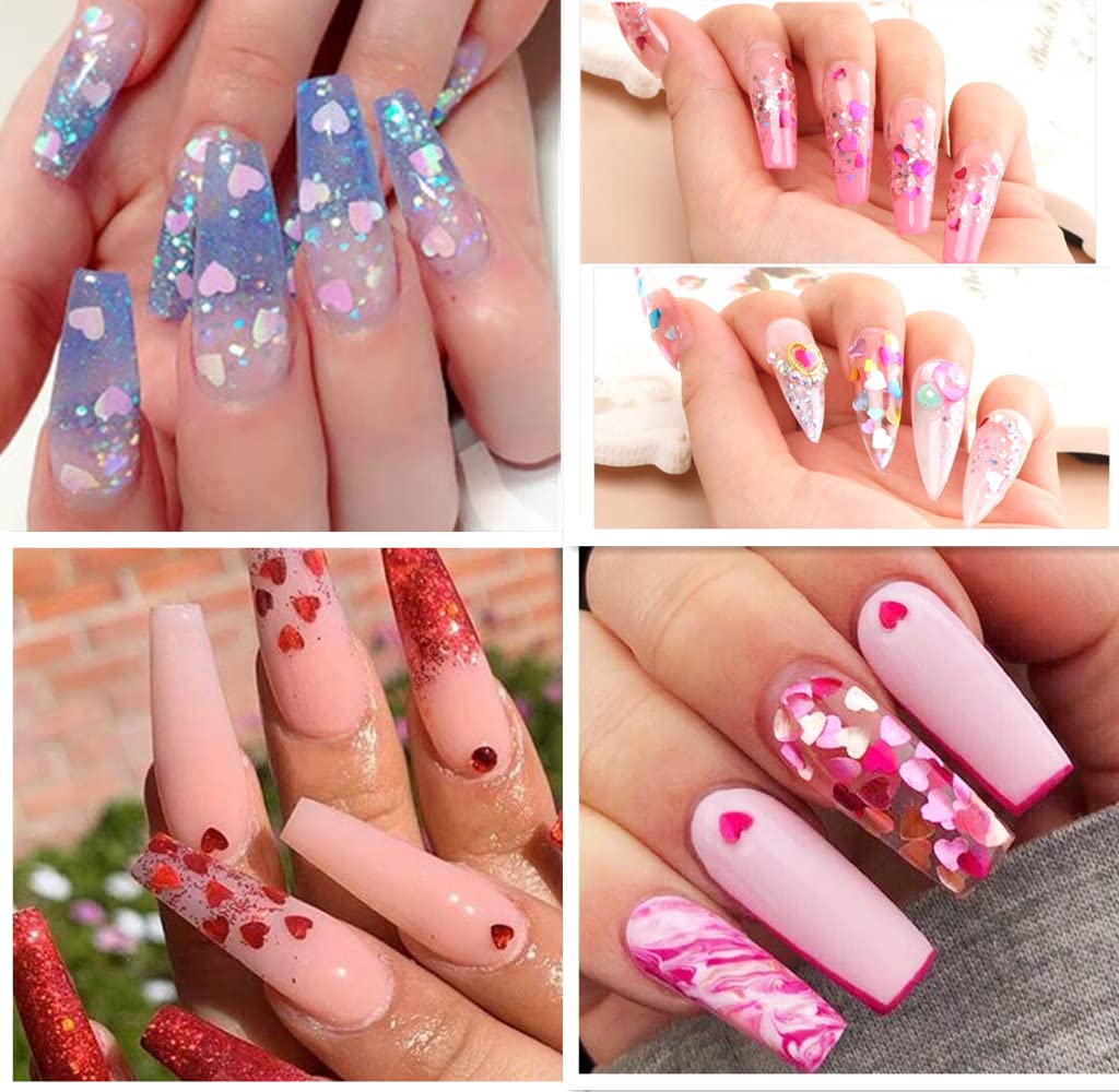 CHANGAR Valentine Heart Nail Art Decals - Glitter Sequins Acrylic Nails Design