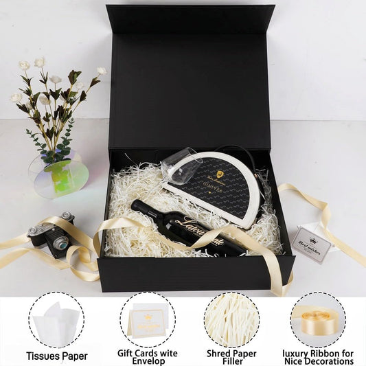 UoeRing 1 Extra Large Black Gift Box 17x14.5x6 inch Luxury Gift Box for Presents with Magnetic Closure Lid Collapsible,Birthday,Christmas,Contains Card, Ribbon,Tissue Paper,Shredded Paper Filler