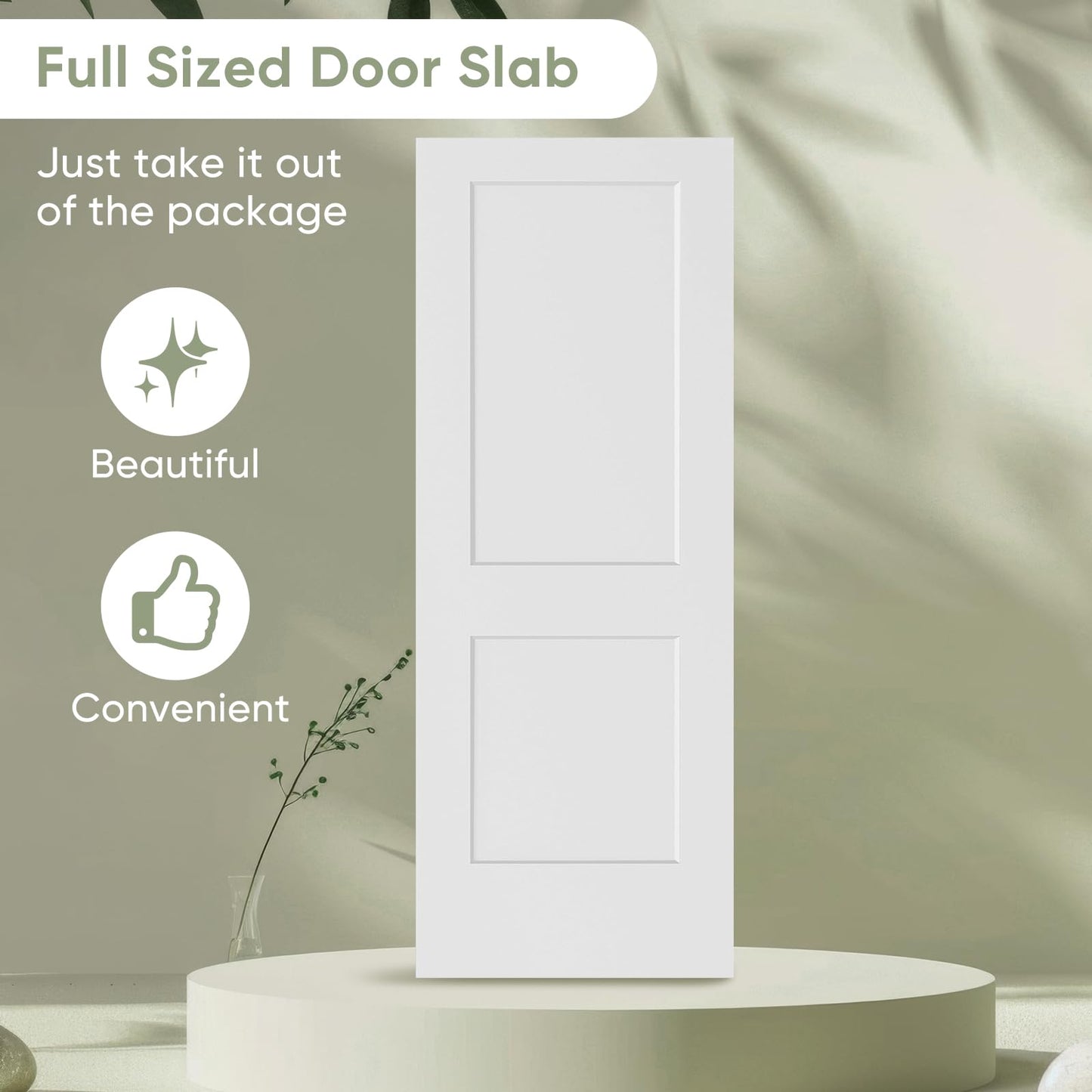 BARNSMITH 30x80 in 2-Panel White Primed Molded Door Slab, Shaker Style Paintable Hollow Core Interior Door Panel, for Swing, Pocket, Sliding Door, Durable and Lightweight, No Assembly Required