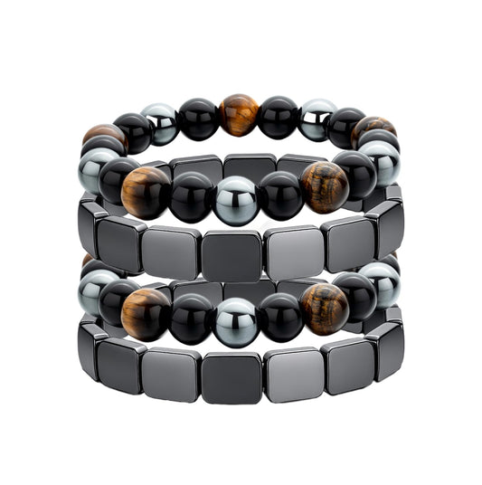 MIFYNN 4PS Hematite Bracelet for Men Natural Hematite Stone Stretch Beaded Bracelet Reclaim Your Confidence Male Energy Inspirational Jewelry Gifts
