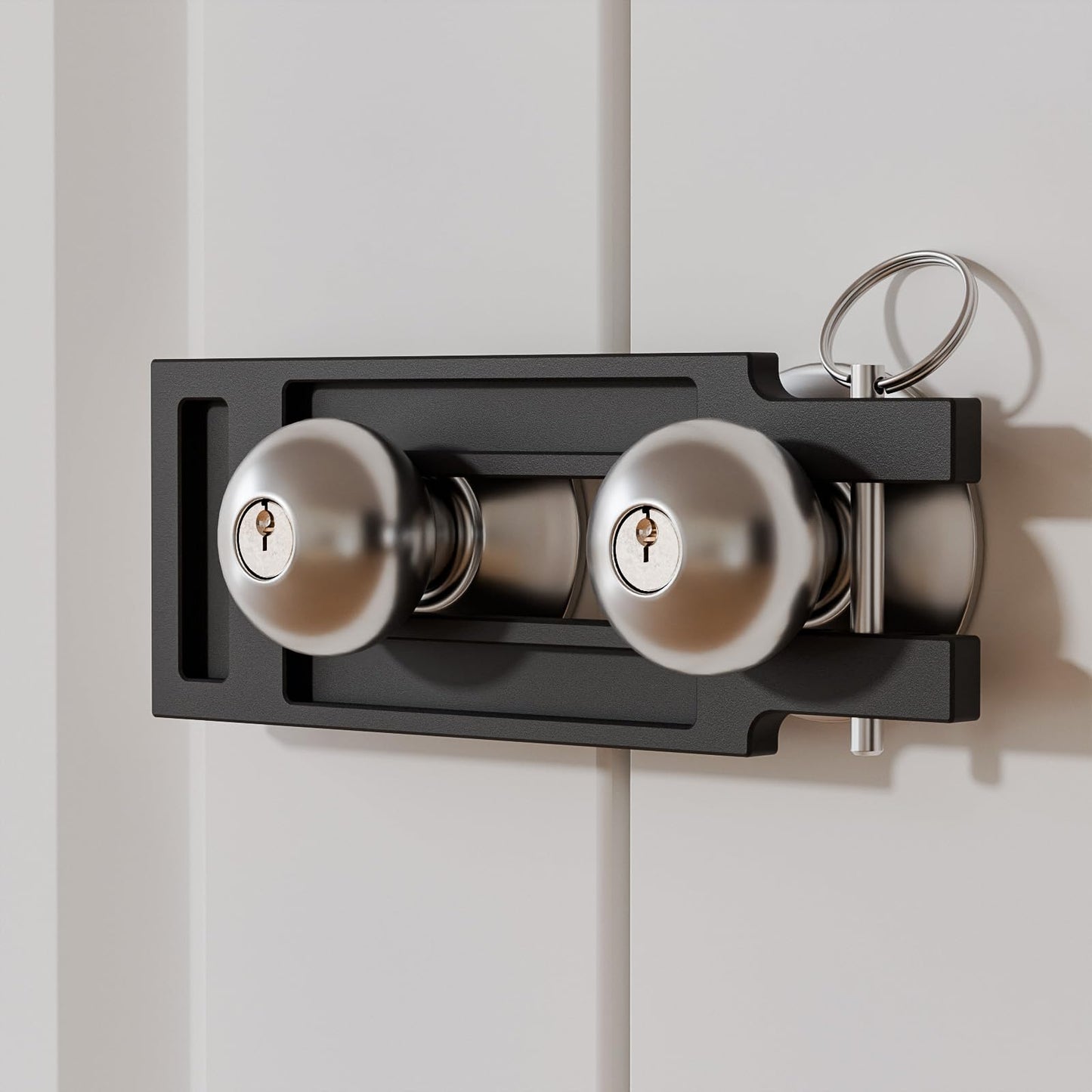 BINOTE French Door Lock for Double Doors, Adjustable Double Door Lock for Home Security Prevent Kick Ins, 3 Pin Slots for Various Knob Width
