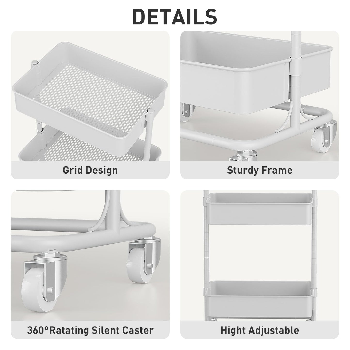 Orchidleaf 3-Tier Modern Metal Rolling Utility Cart with Silent Casters, 15.35x11.81x23.74 inch Heavy Duty Organizing Cart Trolley Organizer for Office, Living Room, Kitchen，(White)