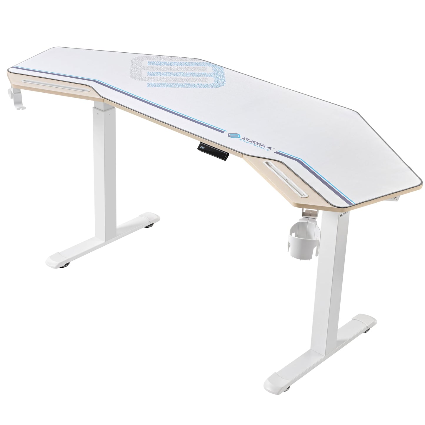 EUREKA ERGONOMIC Standing Desk, 72" Electric Adjustable Height Desk,Wing Shaped Computer Desk Large Music Studio Table, Dual Motor&Slot, Maple