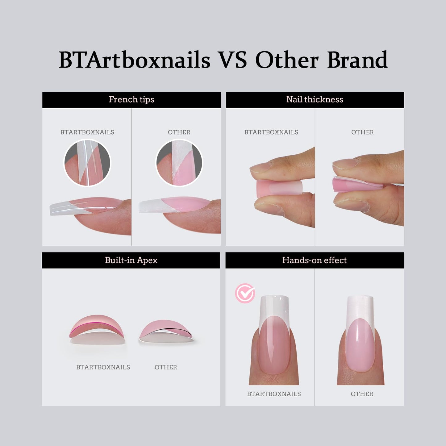 BTArtboxnails French Gel Nail Tips - Long Stiletto Press on Nails Pink XCOATTIPS for Nail Extensions DIY