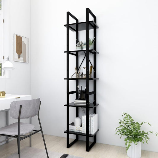 Holepyr Black Engineered Wood 5 Tier Book Cabinet with Matte Finish, Medium Size Freestanding Shelf for Living Room Office Bedroom Storage and Display