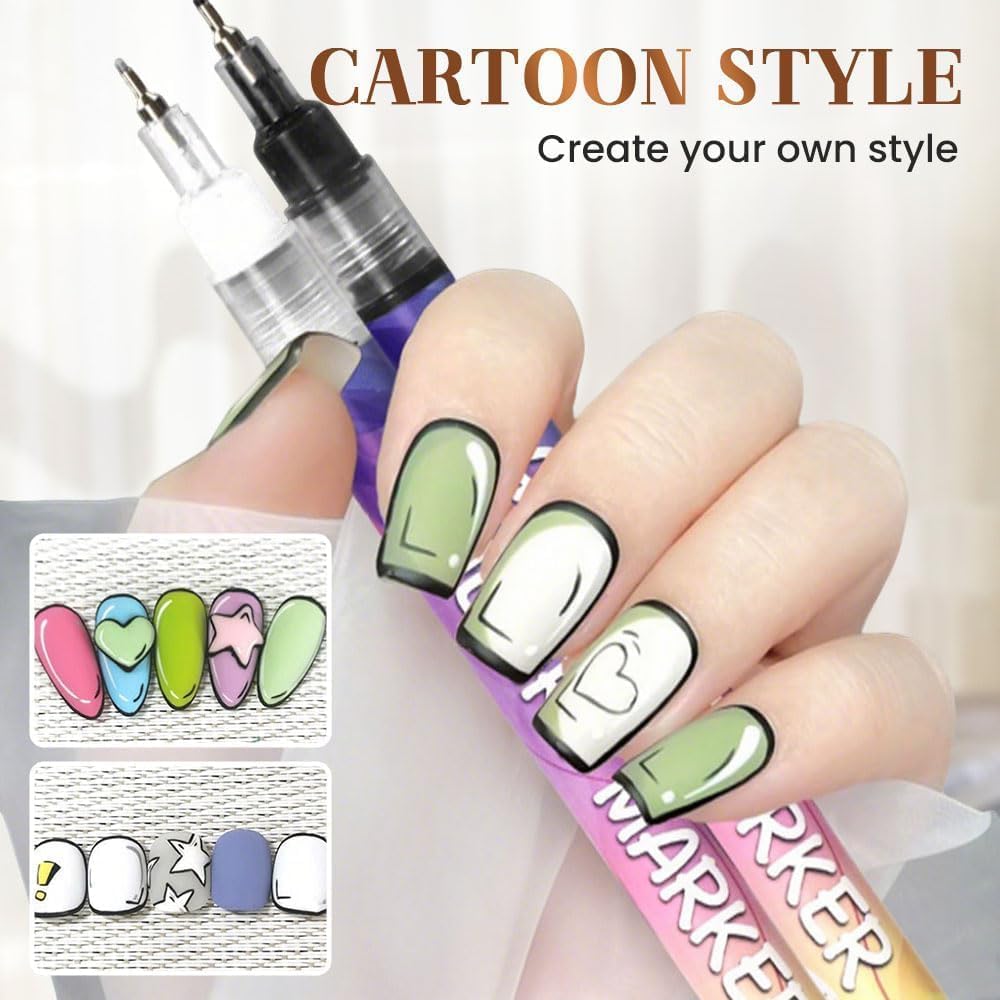 DIY Nail Art Design Tools, 12 Colors Nail Art Pens Set, Professional Nail Art Marker Pens for 3D Painting and Dotting