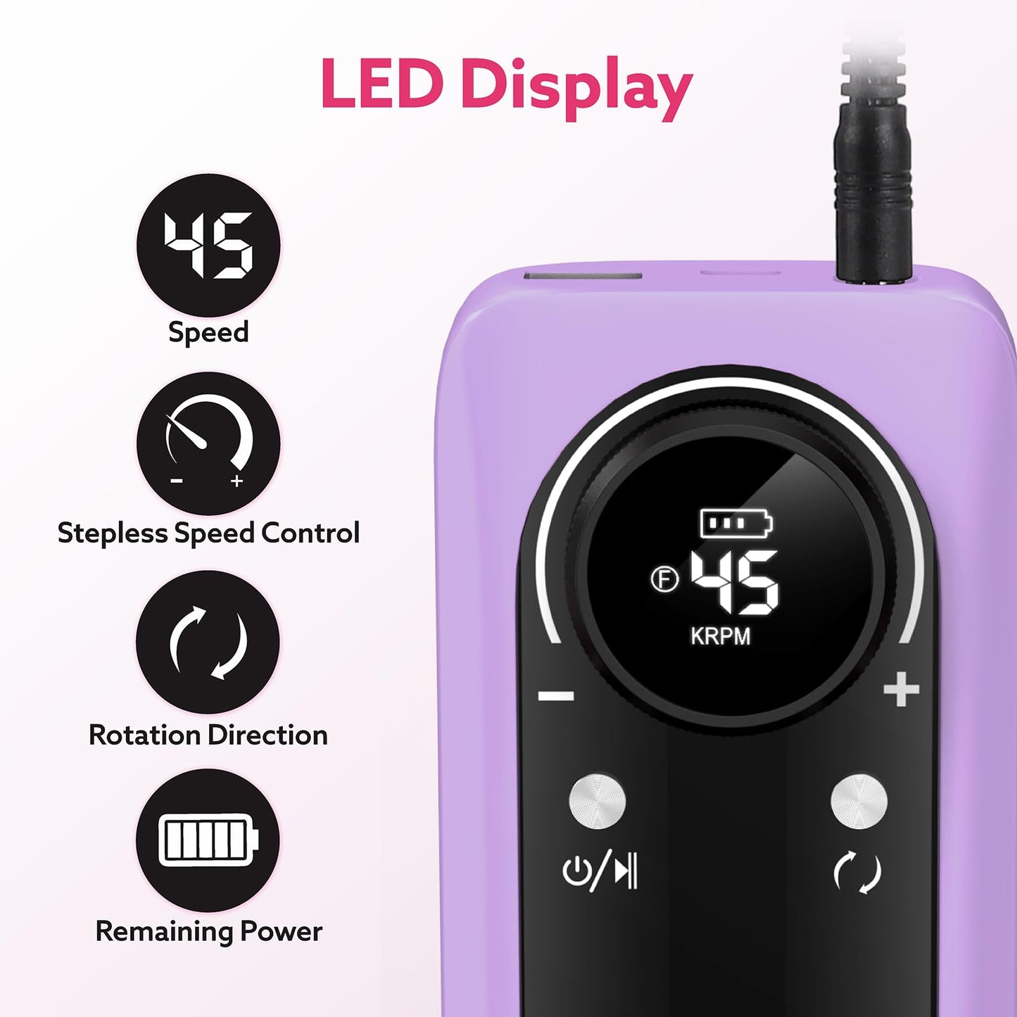 Nimmu Portable Nail Drill Professional, 45000RPM Electric Nail File for Acrylic Nail Remove Gel Polish, Rechargeable Nail Drill Machine with 11 Bits Kit for Manicure Salon Home (Purple)