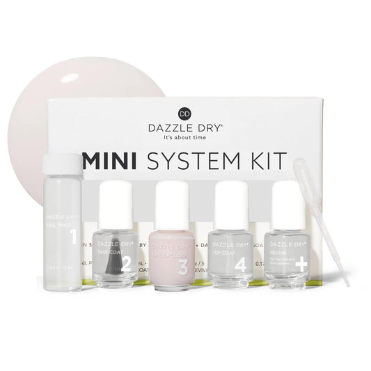 Dazzle Dry Mini Kit 4 Step System - Prima Ballerina, a sheer and milky delicate pink that makes a beautiful French base. (5 Piece Kit / 5 Manicures)