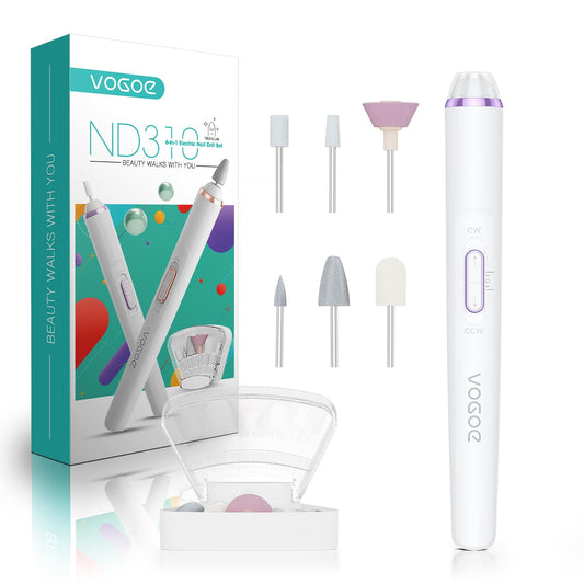 VOGOE Electric Nail Drill, Cordless Nail File Machine Kit 2 Directions & Speeds for Acrylic, Gel Nails, Rechargeable with LED & 6 Nail Drill Bits for Professional Manicure and Pedicure, Purple ND310