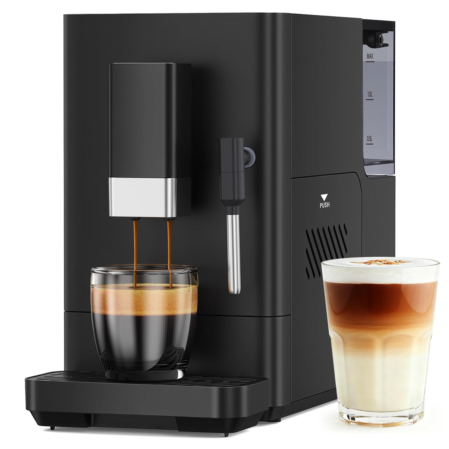 Electactic Automatic Espresso Machine with Grinder, 20 Bar Coffee Maker with Milk Frother, Adjustable Grinding Coffee Machine for Cappuccino & Latte, Touch Control & Auto Self-Cleaning