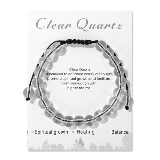 Lit Wall Clear Quartz Bracelet for Women 8mm Handmade Adjustable Natural Stone Healing Crystal Bracelet, Strand, Toggle Clasp, White, Clear Quartz, April/December Birthstone