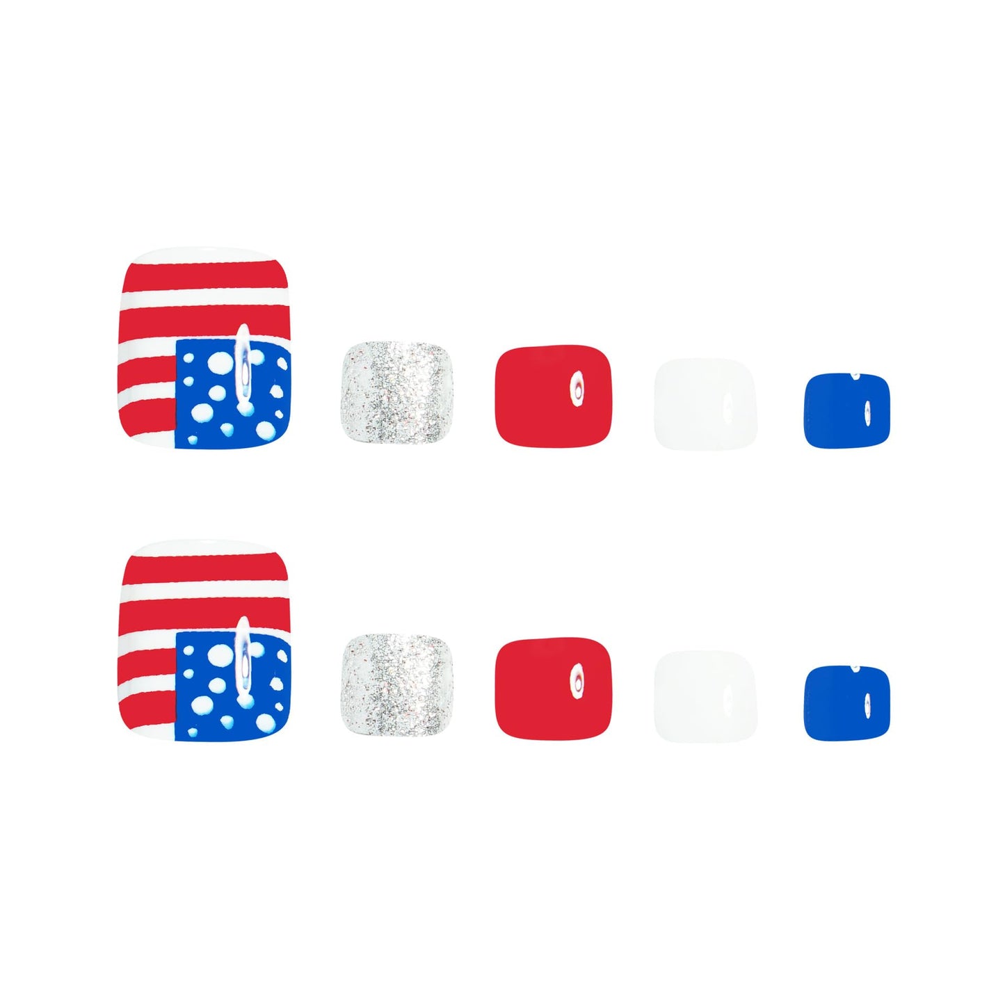 4th of July Press on Toenails for Women, 24Pcs Short Square Fake Toe Nails Red Blue Toe Press on Nails American Flag Acrylic False Toenails Patriotic Nails for Memorial Day Independence Day