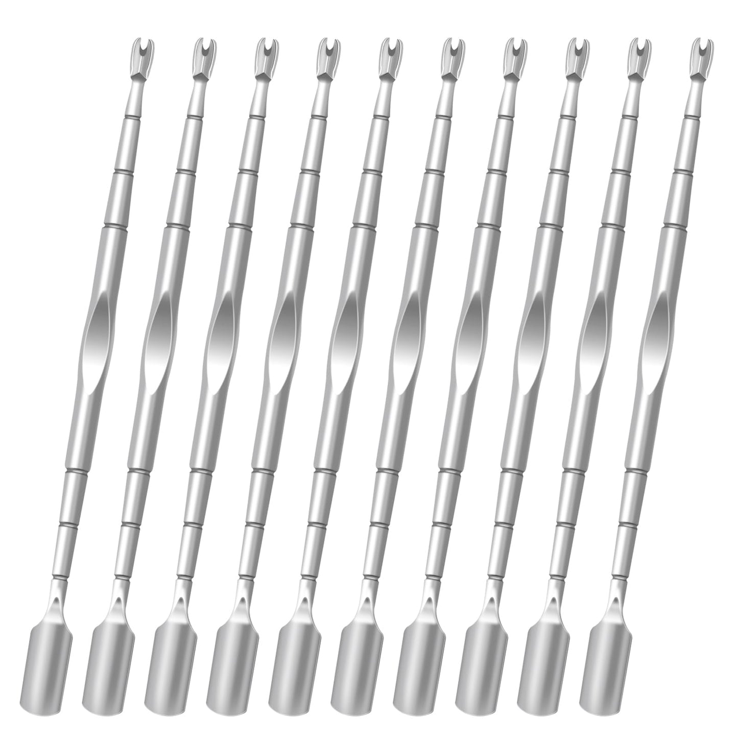 10 Pack Cuticle Pushers with Fork, 2 in 1 Cuticle Nail Pusher Tools with fork, Stainless Steel Cuticle Remover Tool for At-Home & Travel Manicures Pedicures - Silver