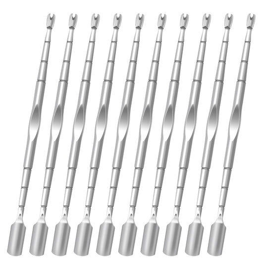 10 Pack Cuticle Pushers with Fork, 2 in 1 Cuticle Nail Pusher Tools with fork, Stainless Steel Cuticle Remover Tool for At-Home & Travel Manicures Pedicures - Silver