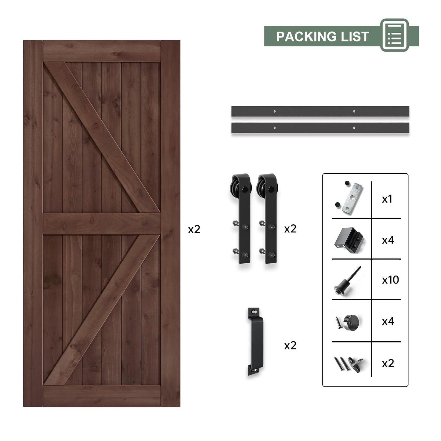 ROYMELO Double 34x84 inch Sliding Barn Wood Door Slab with 6ft Hardware Kit and Handle