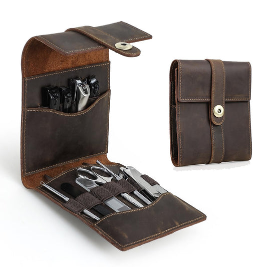 CONTACTS Full Grain Leather Empty Manicure Kit Case for Men Travel Nail Clipper Pouch Small Personal Care Tools Pouch By Handmade (Case Only)
