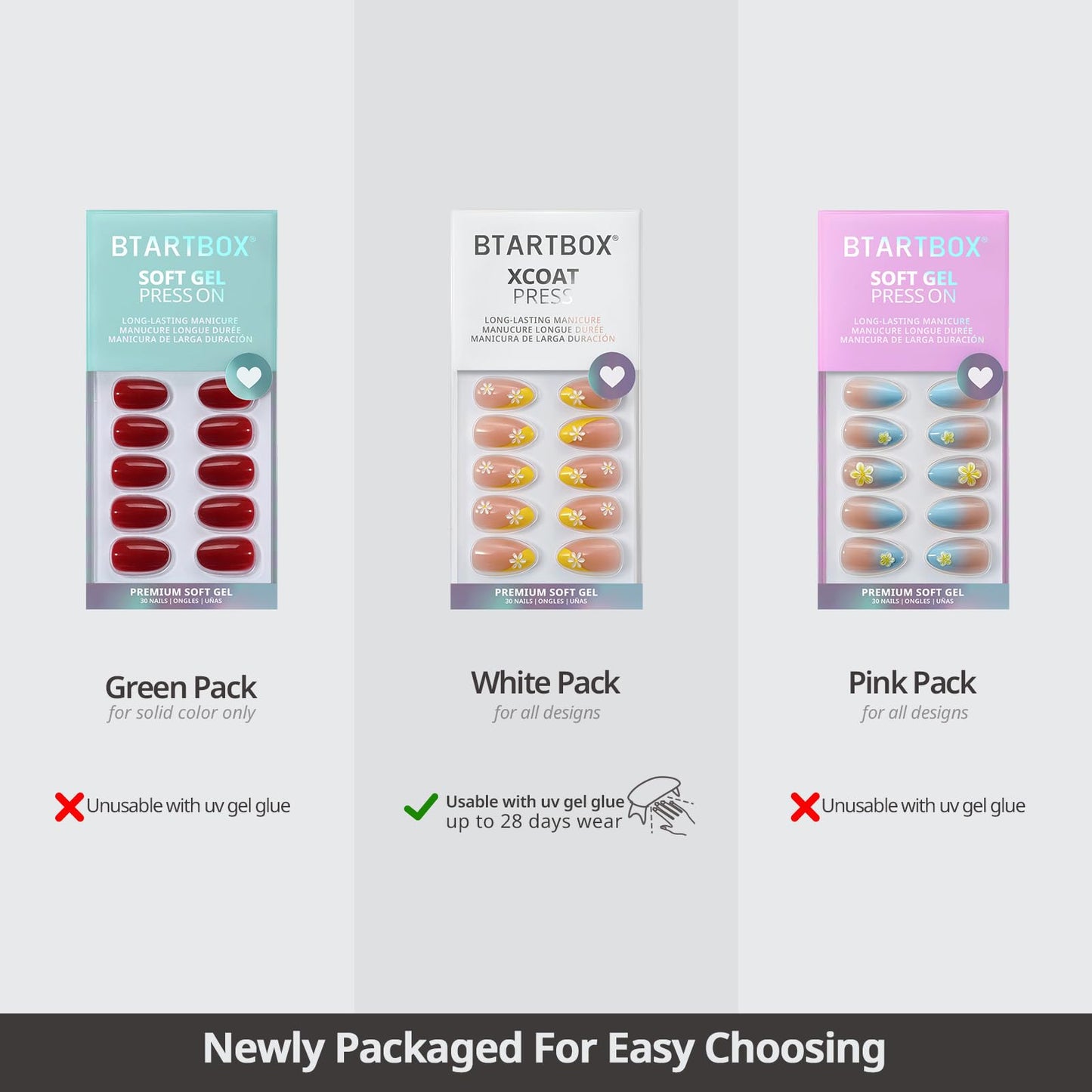 BTArtbox Short Press On Nails - Soft Gel French Tip Press On Nails, Supremely Fit & Natural Square Glue On Nails with Nail Glue, Reusable Stick On Nails in 15 Sizes, Pastel Curves