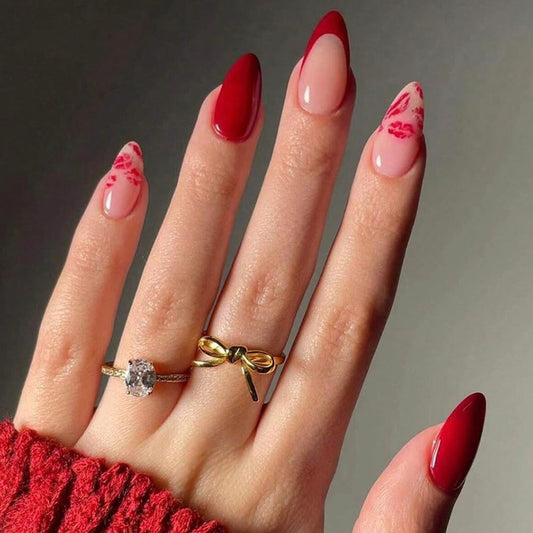 FJSMTOPl Valentine's Day Press on Nails - Red Fake Nails - Almond False Nails Press ons - Lips Acrylic Glue on Nails - Artificial Stick on Nail for Women Manicure 24 Pcs
