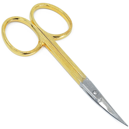 Camila Solingen CS05 Professional Nail Cuticle Scissors, Hypoallergenic Gold Plated Sharp Curved Manicure Pedicure Grooming for Finger and Toe Nail Care. Made of Carbon Steel in Solingen, Germany