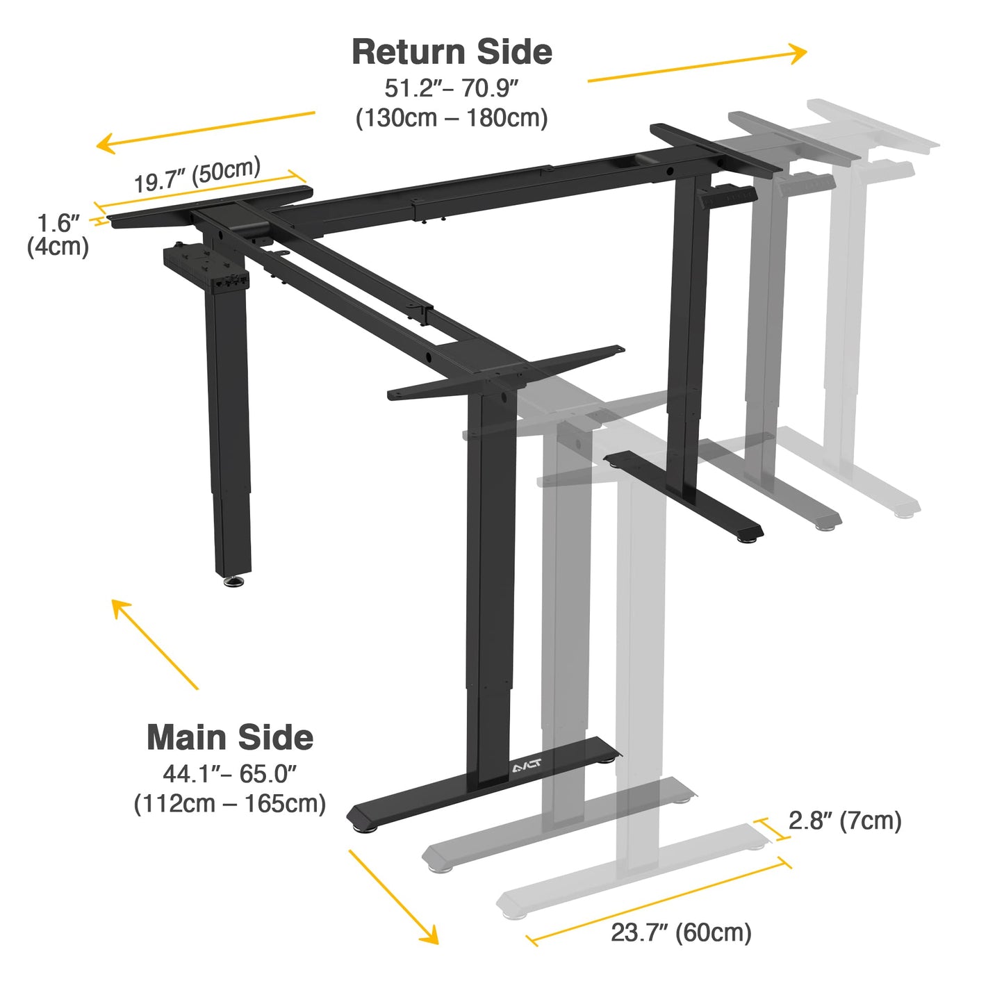 AVLT 47″ Electric L-Shaped Standing Desk (65 "x 70.9") – Motorized Triple-Motor Height Adjustable Sit-Stand Corner Workstation, Swappable Mid-Foot Design, Frame Only (Black)