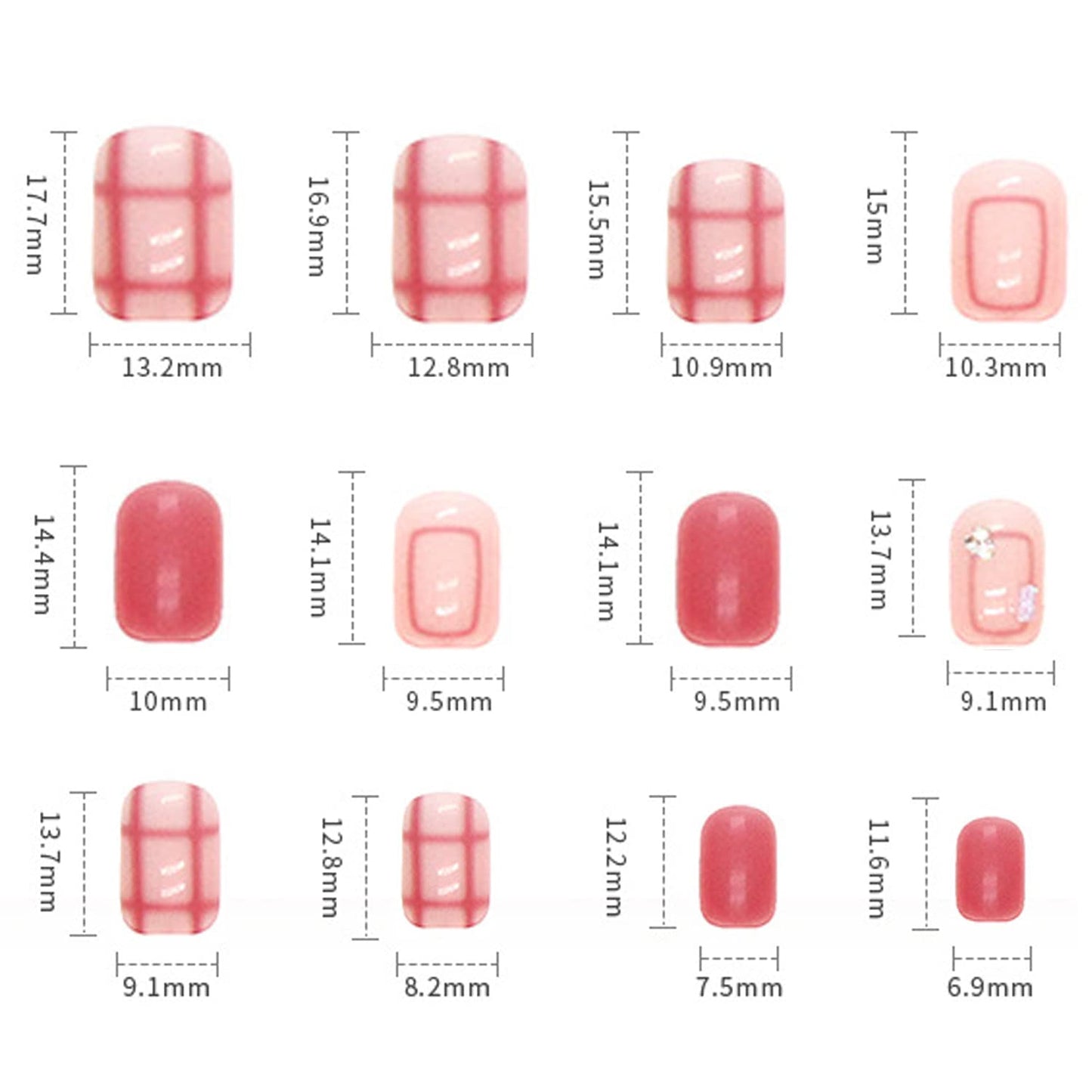 Press on Nails Short Coffin Shape Full Cover Reusable False Nails Kits Glue on Nails with Lattic Designs Artificial Glossy Fingernails Acrylic Fake Nails for Women Stick on Nails Square