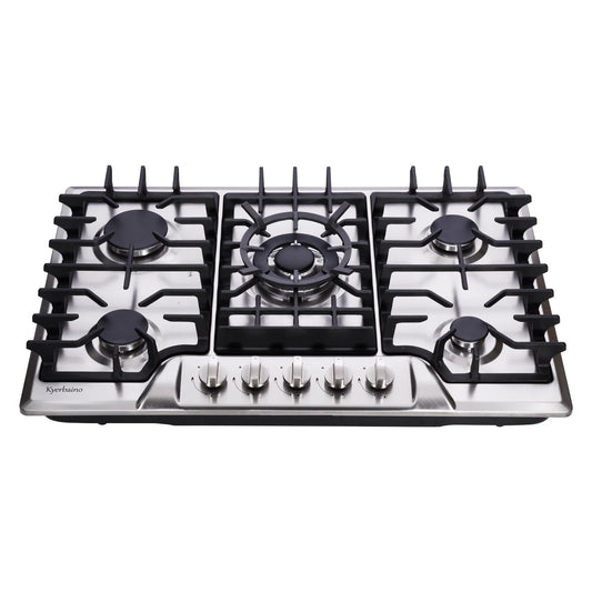 Kyerbaino Gas Cooktop 30 Inch, Built-in 5 Burners Gas Stovetop Stainless Steel LPG/NG Convertible Gas Stove Dual Fuel Sealed Gas Cooktop
