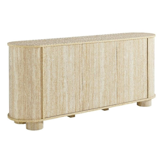 Modway Overture 63 Inch Oval Sideboard in Travertine - Buffet Cabinet with 3 Doors - Media Stand for Wall-Mounted TVs - Rounded Side Cabinet Console for Dining Room, Living Room, Hallway
