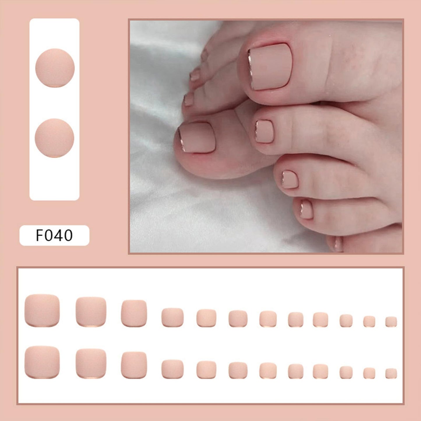 Nude Press on Toenails Short Square Fake Toe Nails Gold French Tip False Nails with Matte Acrylic Toe Nails Nature Nude Full Cover Classic Artificial Toenails for Women Girls 24 Pcs