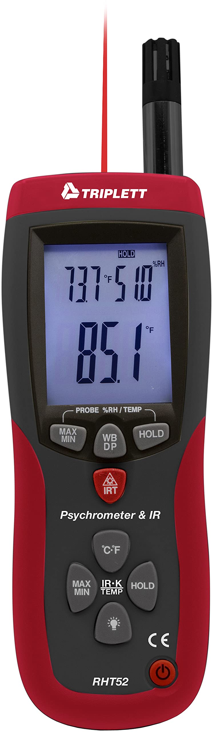 Triplett RHT52 Psychrometer and IR Thermometer with Type K and Certificate of Traceability to NIST- Temperature, Humidity, Wet Bulb, Dew Point