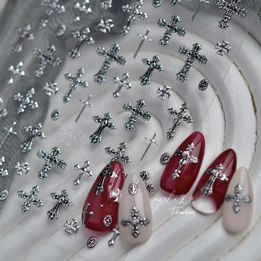 SOFTSOUL 5D Embossed Nail Stickers – Premium Salon-Grade Nail Art Stickers, Self-Adhesive Nail Decals, Long-Lasting, Detailed Textured Designs, Easy DIY Manicure, Home or Salon Use (Gothic Cross)
