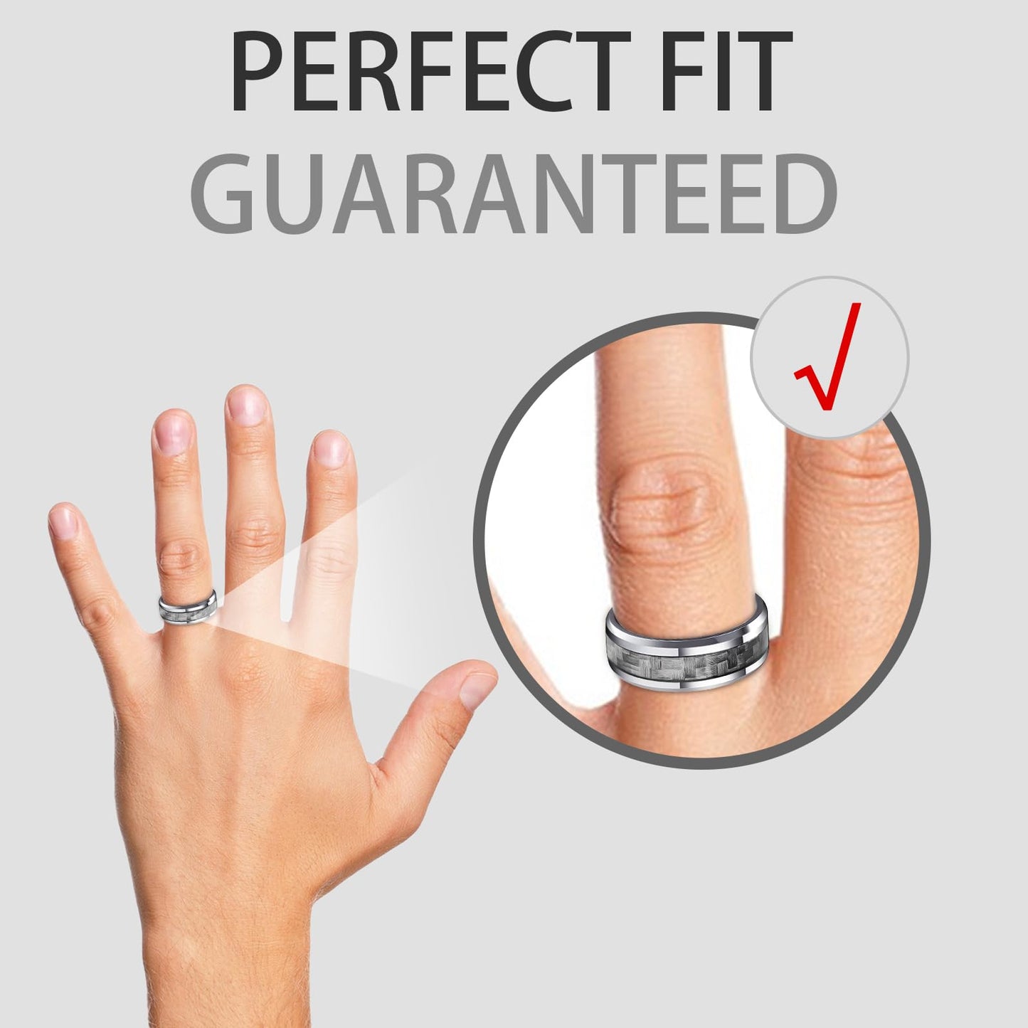 HJIMMNHONG New Carbon Fiber Fashion Rings Double Beveled Edge Delicate Polished Simple Stainless Steel Mens and Women Rings,8mm,Grey,Size11