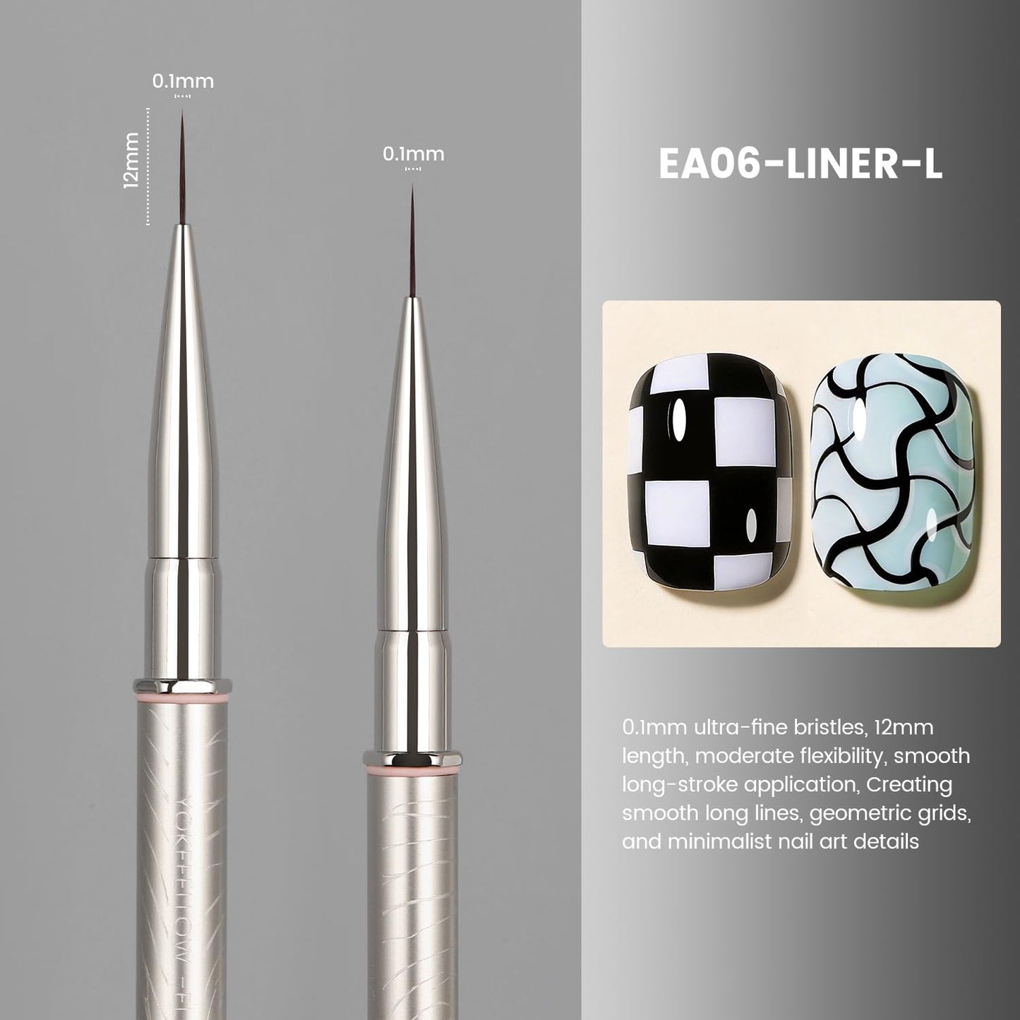 YOKEFELLOW EliteAlly Nail Art Brushes,12mm Slim Nail Art Liner Brush for Long Lines Nail Art Painting Manicure Design Professional Nail Art Tool(EA06 LINER-L)