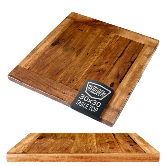 HEIRLOUM Reclaimed Wood Table Top - Rustic Recycled Solid Wooden Piece Perfect for Signs, Counters, Kitchens Table Tops (Reclaimed Wood Tabletop with Breadboard Ends, 30" x 30")