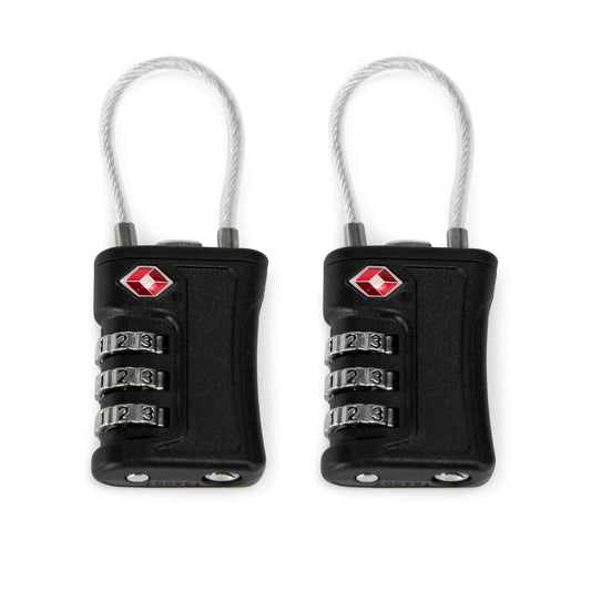 Ech.Apr 2 Pack TSA Approved Luggage Locks, 3-Digit Combination Cable Padlocks for Suitcase, Backpack, Gym Locker & Travel Bags - JY-814 Black