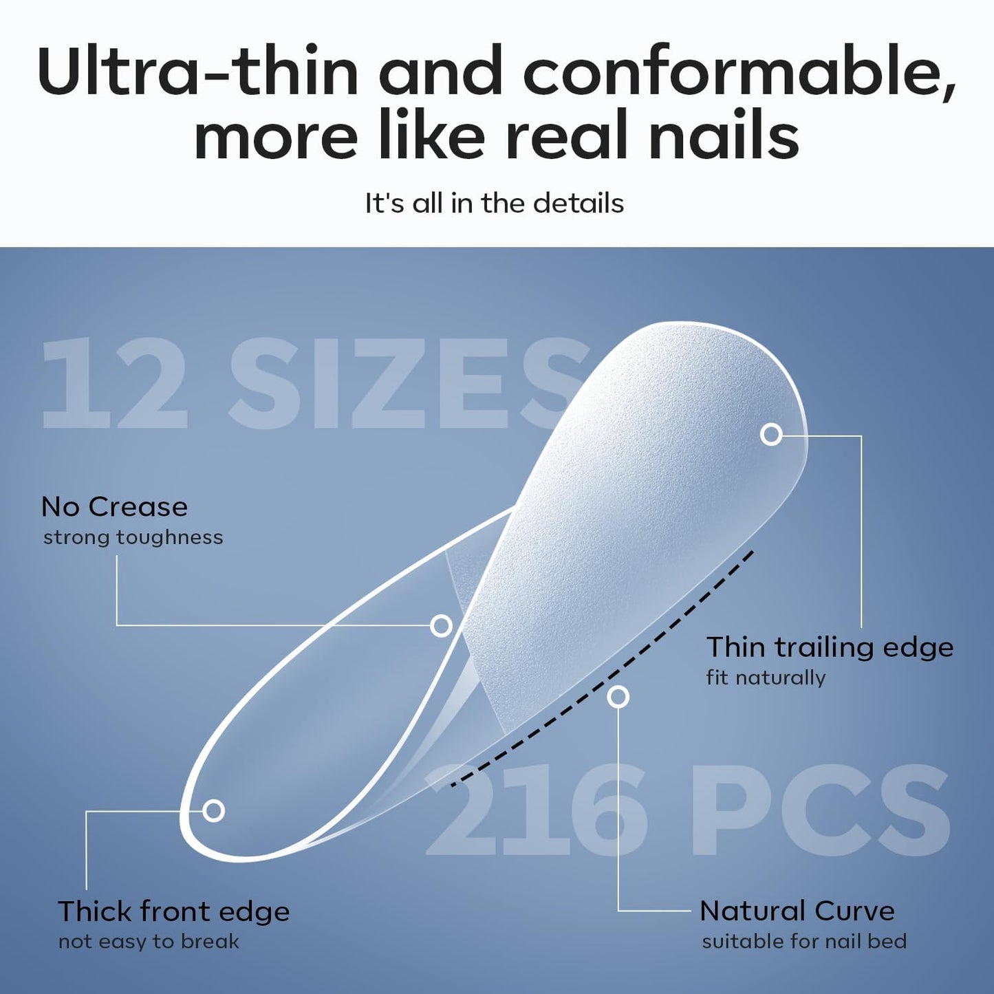 modelones X Nail Gel Kit Medium Almond, 9-in-One Nail Glue with Mini UV Light 216Pcs 12Sizes Pre-Etched Press ons Fake Acrylic Extension Kit DIY Salon Gift