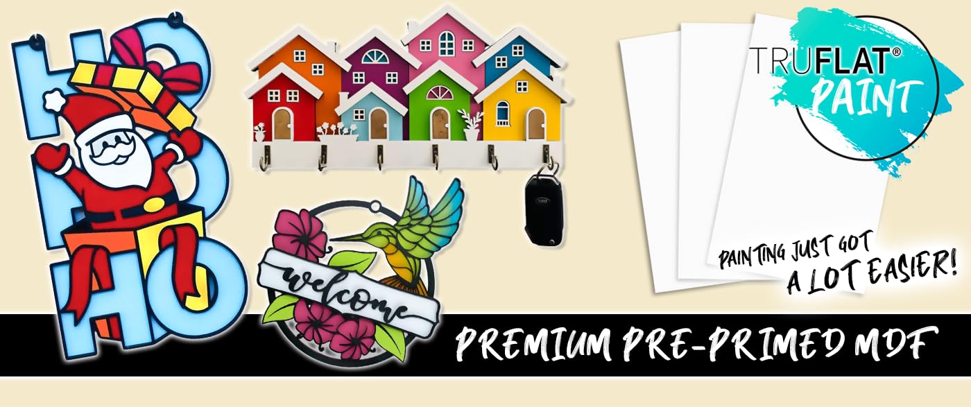 TruFlat Paint PrimedPre-Finished Plywood Sheets 12 x 19 x 1/8 Inch – MDF Core Wood Boards for Laser Cutting, Engraving, Painting and Sublimation – Smooth Double Sided Finish – Case of 24