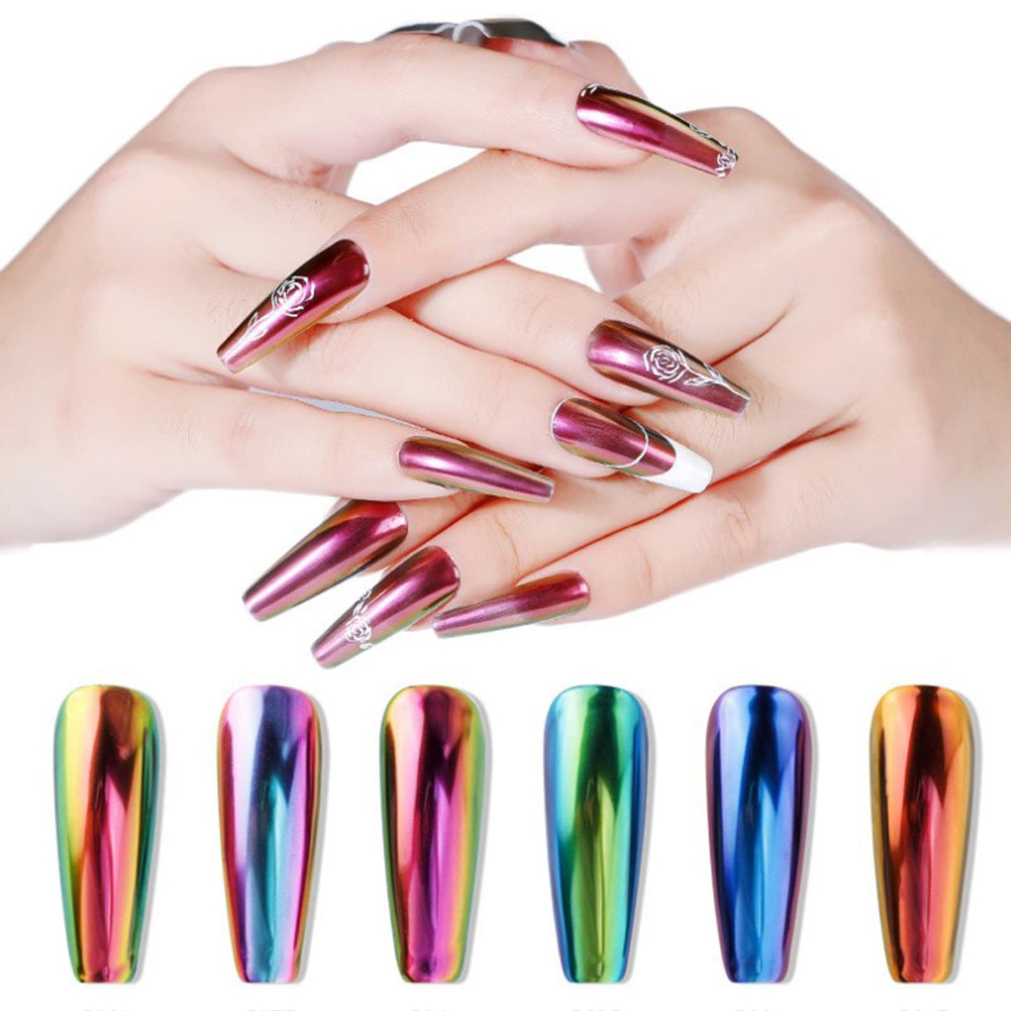 Chrome Nail Powder Pen - RoseFlower 6 Pcs Air Cushion Nail Powder Pen with Mirror Effect Glitter Nail Art Pens Eyeshadow Pens Nail Art Design Decoration Nails DIY Nail Art Manicure Tool