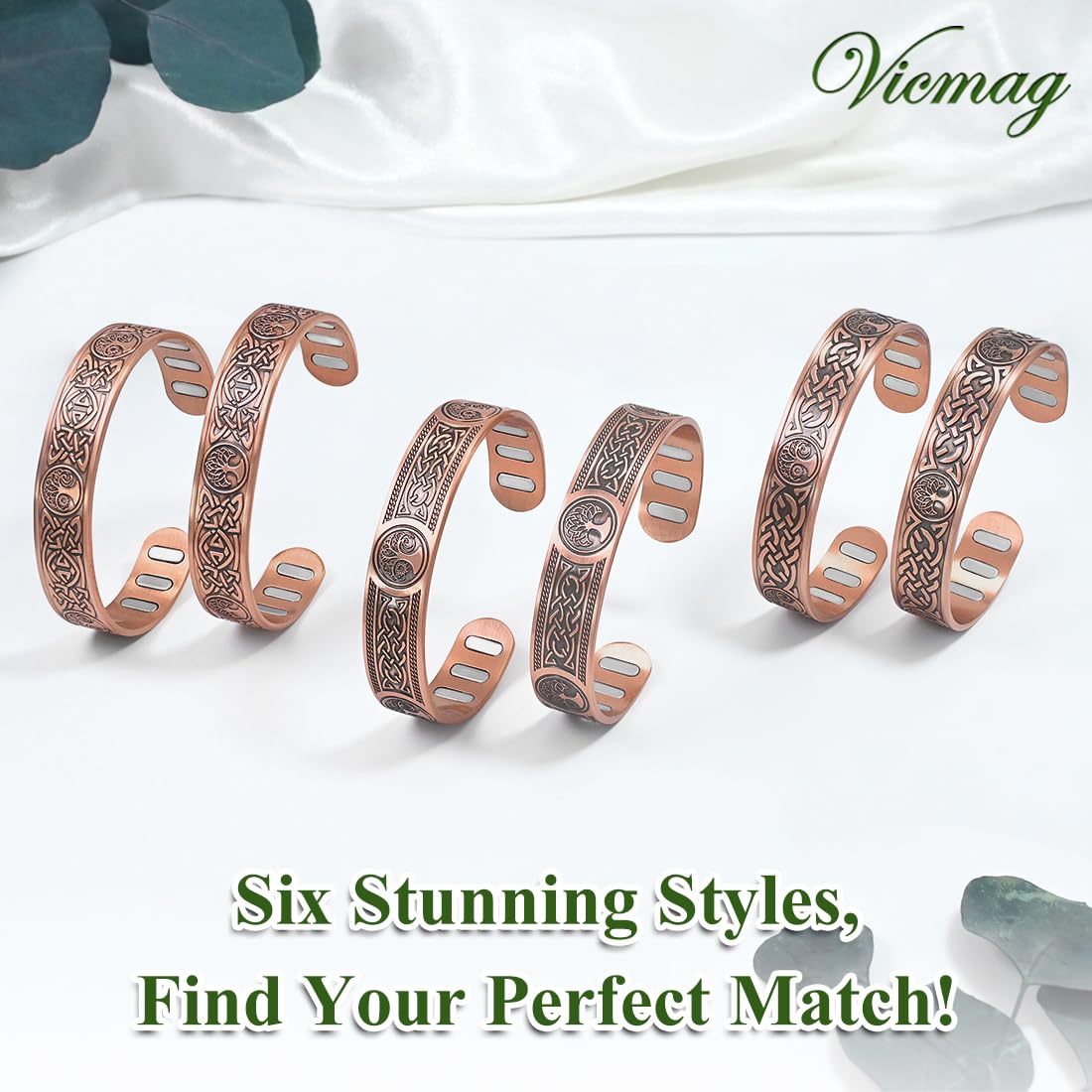 Vicmag Copper Bracelet for Men 9X Strength Magnetic 99% Pure Copper with 5000 Gauss Magnets, Tree of Life Present Box Adjustable(Celtic Tree)