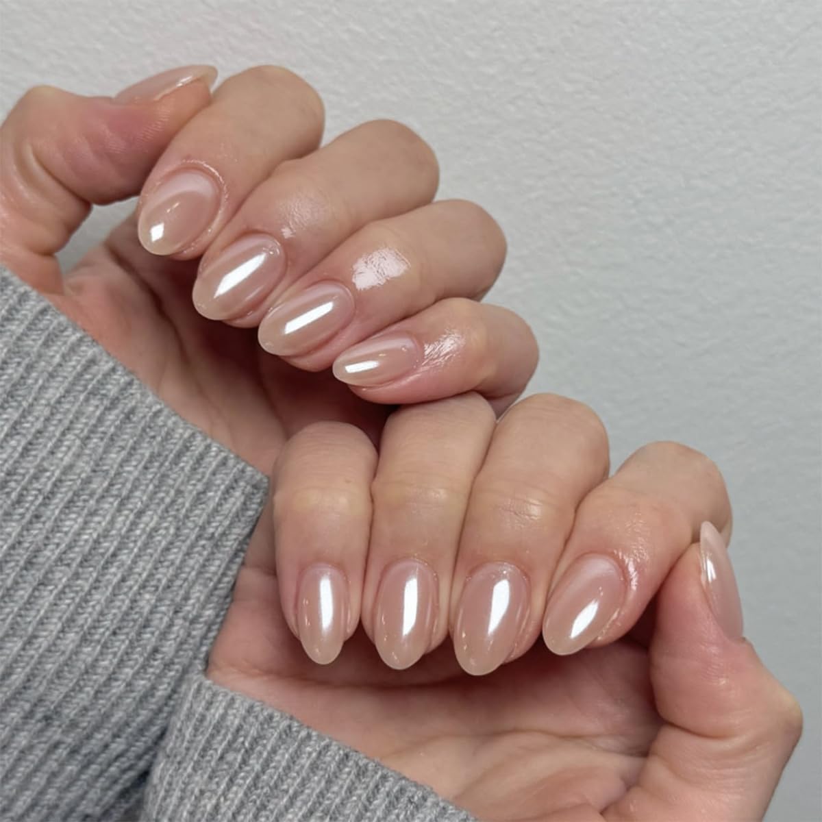 Press on Nails and Toenails Set - 48Pcs Short Almond Chrome Fake Nails, Short Square Chrome False ToeNails, Reusable Nude Glue on Nails for Women Manicure & Pedicure Nail Kit