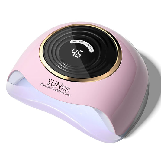 WEVILI 288W Professional UV LED Nail Lamp with 63 Beads - Fastest Gel Curing Dryer for Home & Salon, Smart Sensor, LCD Display & 4 Timers, Pink Salon-Grade Light