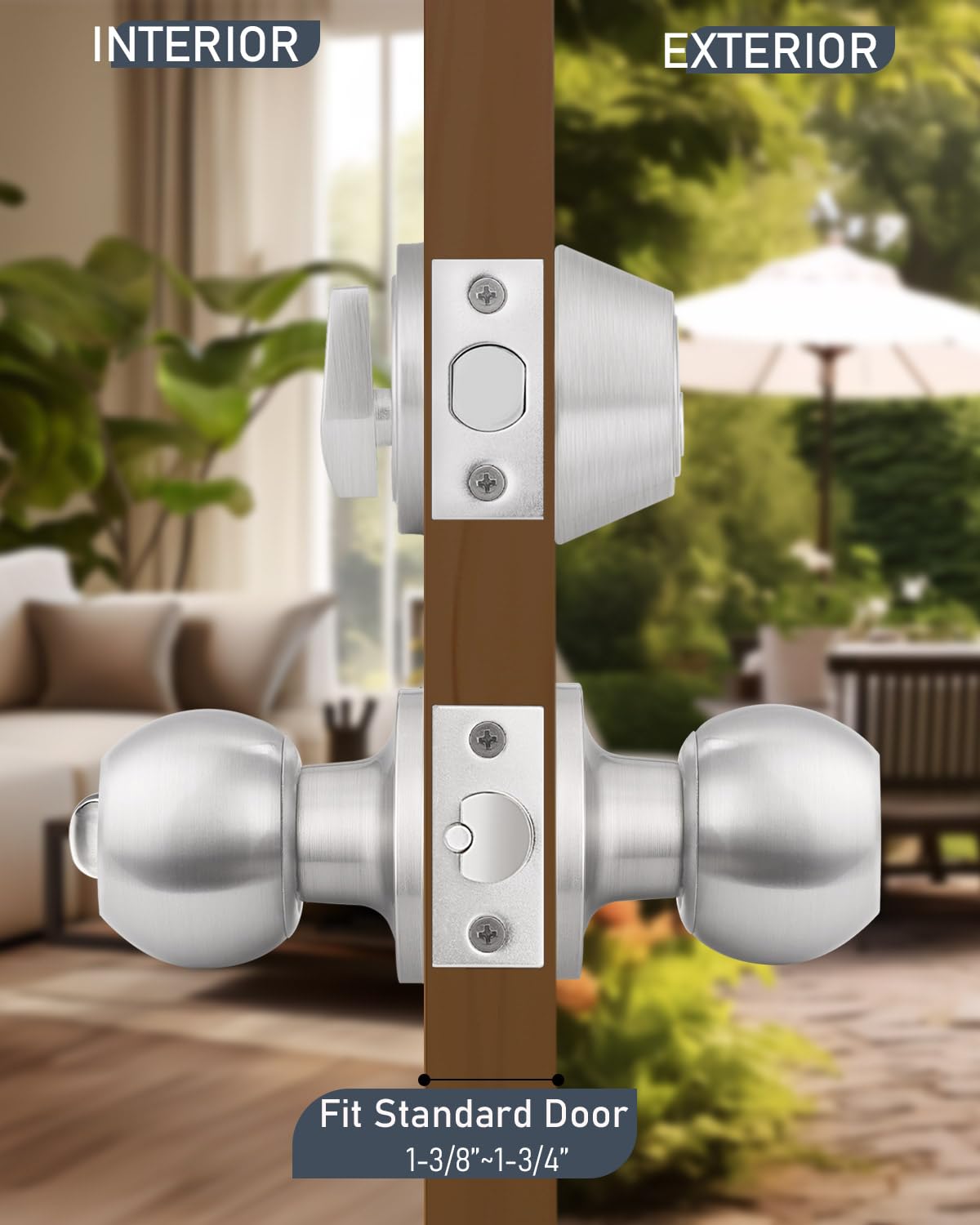 Brotima 4 Pack Keyed Entry Door Knob and Single Cylinder Deadbolt Combination Set in Satin Nickel, Keyed Alike Exterior Knob Door Handle and Deadbolt Lock and Key, Round Locking Lever Handle Set