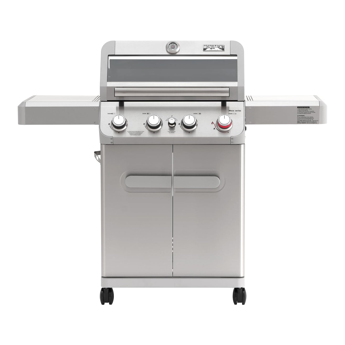 Monument Grills 4 Burner Propane Gas Grill, Stainless Steel Outdoor Patio Barbecue Grill, with Broil Zone Fast Heating, Knob Control, and Easy Cleanup, M410MBZ