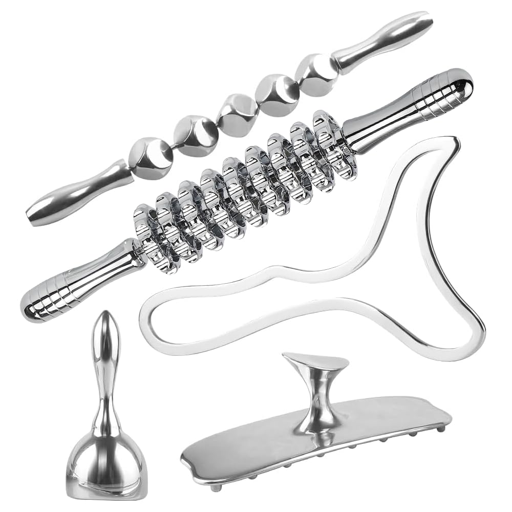 ONUEMP 5-in-1 Stainless Steel Therapy Massage Tools, Gua Sha Scraping Fascia Massage, Maderoterapia Kit Colombiana for Lymphatic Drainage, Cellulite Remover, Ice Body Sculpting