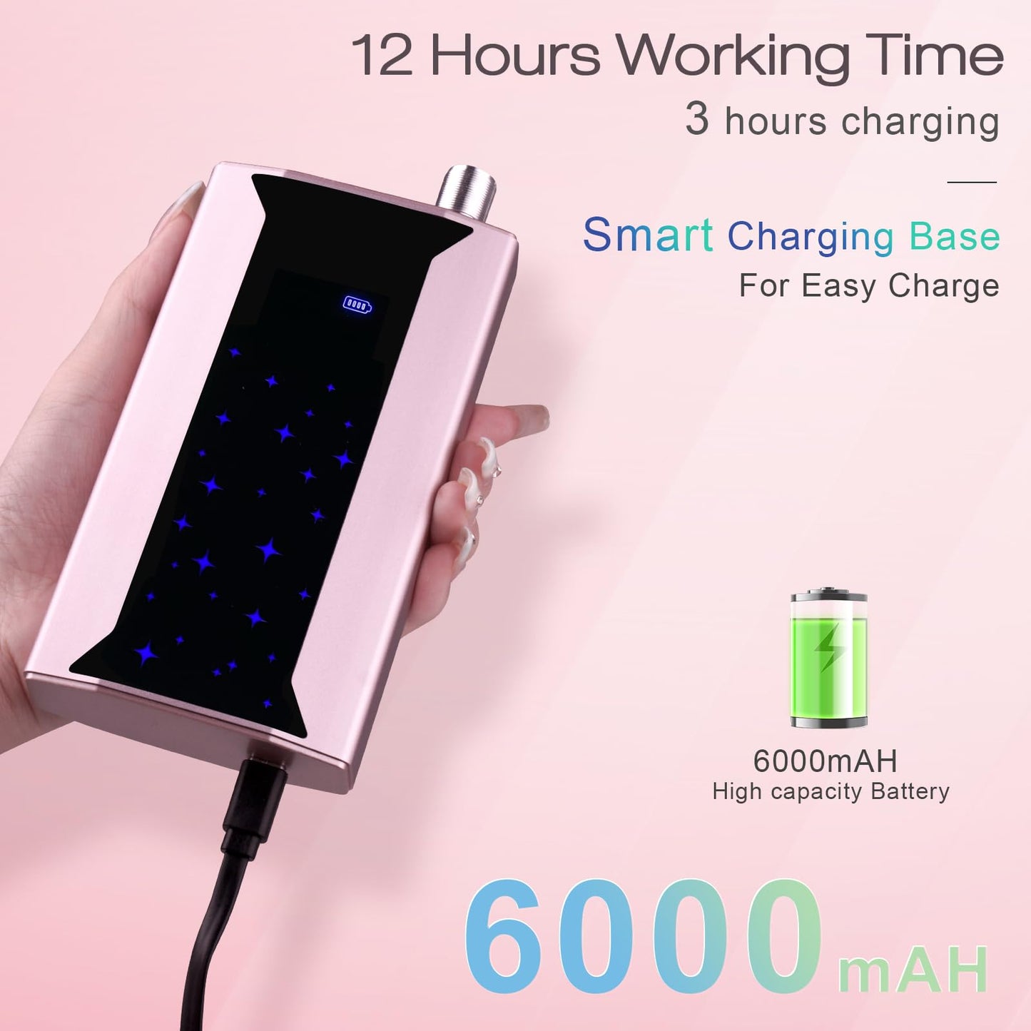 Professional Brushless Nail Drill, AZ GOGO 85W Cordless Electric Nail File 40000RPM Rechargeable Portable Nail Drill Machine for Gel/Acrylic Nails Salon Level （Rose Gold