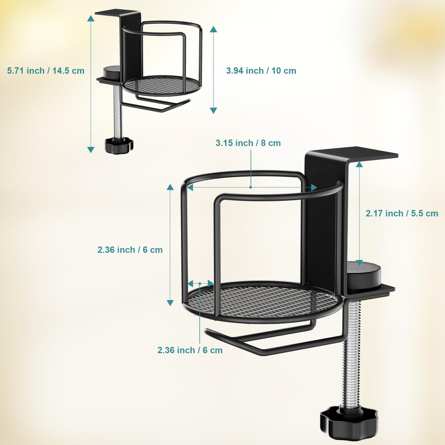 2-in-1 Desk Cup Holder with Headphone Hanger,Anti-Spill Table Water Bottle Holder,Clamp On Table Metal Drinking Holder,Compatible with Universal Cups/Bottles/Mugs/Cans/Tumblers/Thermoses/Glass,2Pack