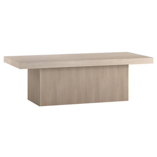 Henn&Hart 48" Fluted Low-Profile Rectangular Coffee Table with Ribbed Base for Living Room, Family Room, or Office, Beech White