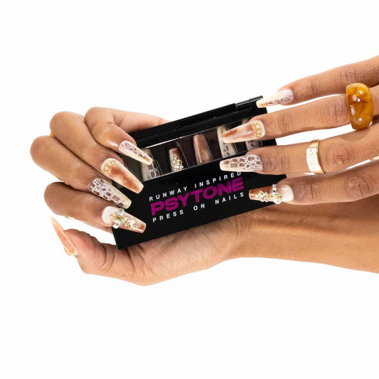 PSYTONE Press on Nails Medium Square Leopard French Tip Fake Nails with Bow Desings Nude Glue on Nails Glossy False Nails Press ons Acrylic Stick on Nails for Women 30 Pcs